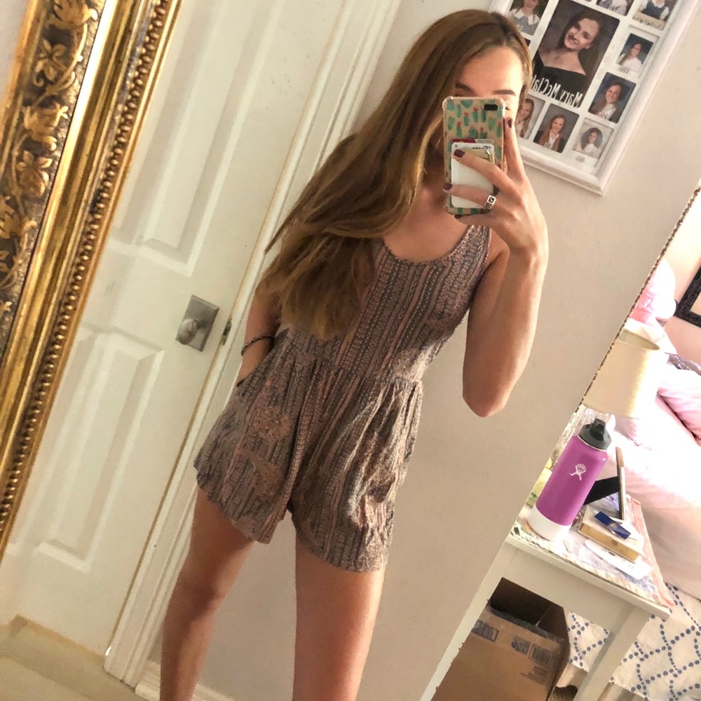 Pink and grey patterned romper